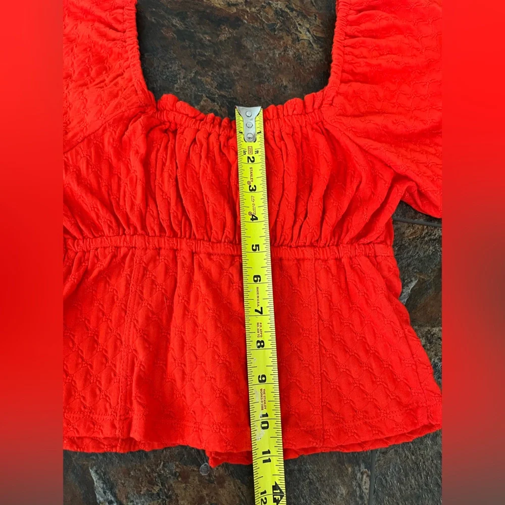 Free People Red Long Sleeve Button-Front Crop Top